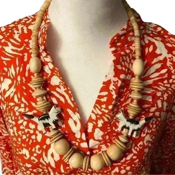 Kitschy cute *maybe 90s vintage* beaded cat statement necklace hand carved - Picture 4 of 11